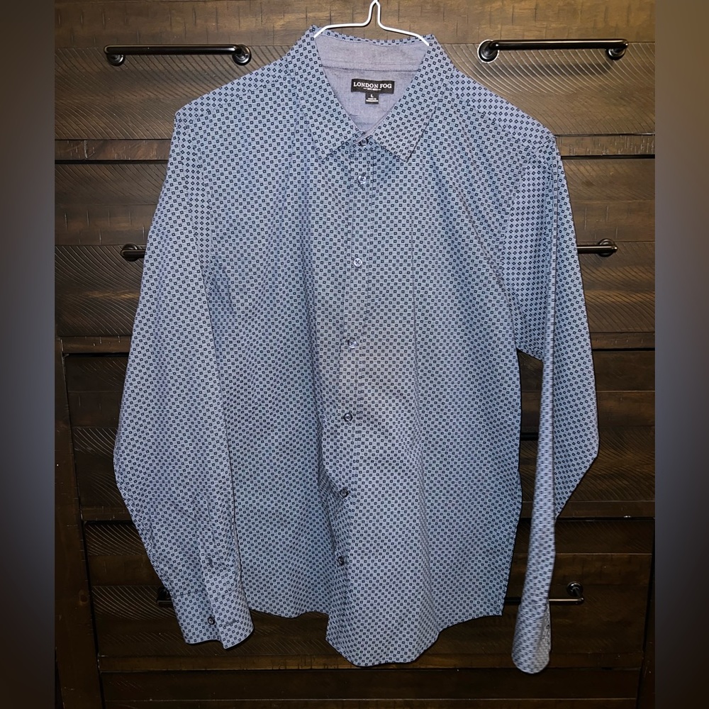 London Fog Grey Spotted Dress Shirt, Large, Great condition